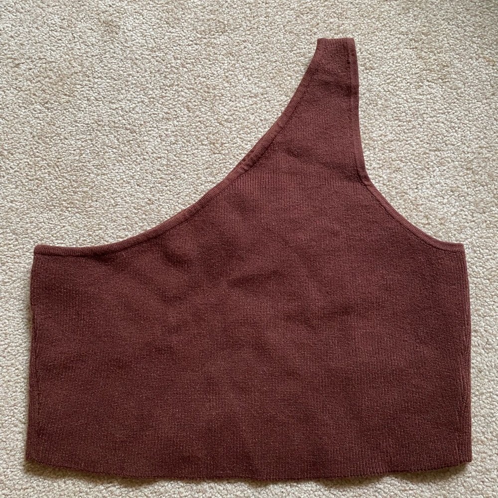 One Shoulder Cropped Top Chocolate Brown